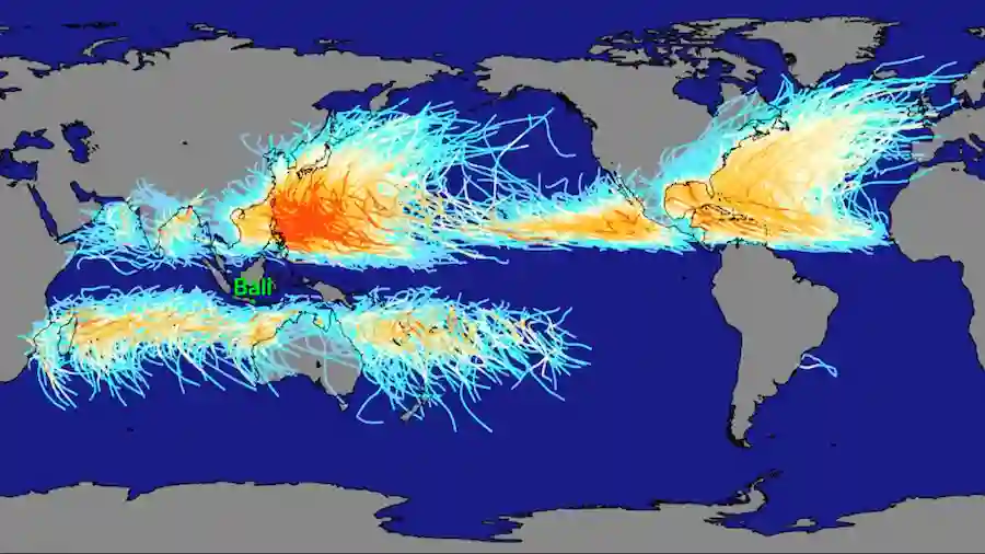 Wereld orkanen kaart.